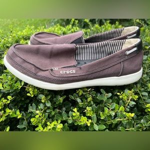 Crocs Walu Canvas Loafer Boat Shoe 14391 Chocolate Brown Women Sz 10